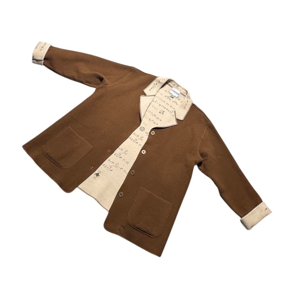 Chico's Tailored Jacket Women's 3 Brown Writing Scriptures Print Button Front - Picture 6 of 15